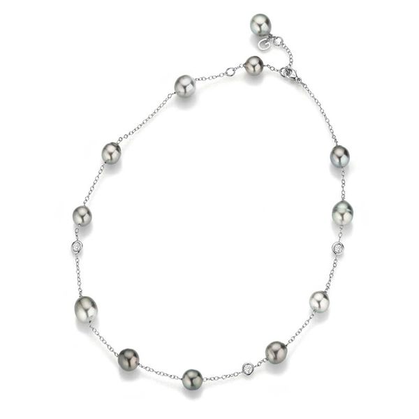 Platina halssmykke med Tahitiperler og diamanter