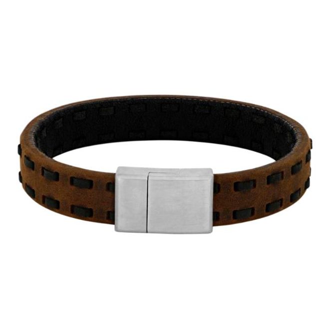 Hovedbilde SON armbånd brunt m/svart kalveskinn 