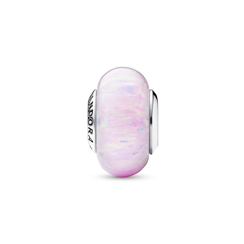 Sterling Silver Charm With Pink Lab-Created Opal