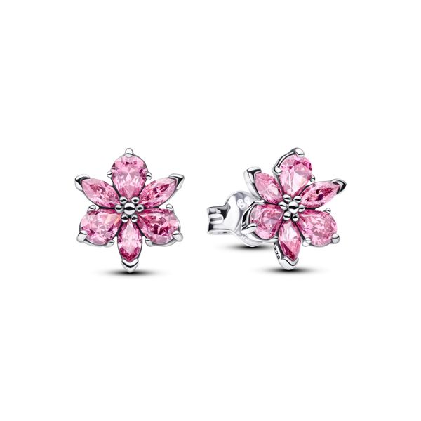 Herbarium Sparkling Pink Flower Stud Earrings