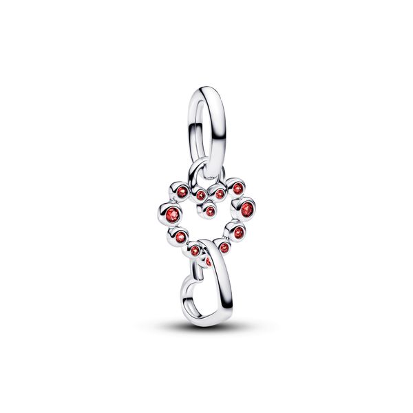 Connected Hearts & Red Stones Dangle Charm