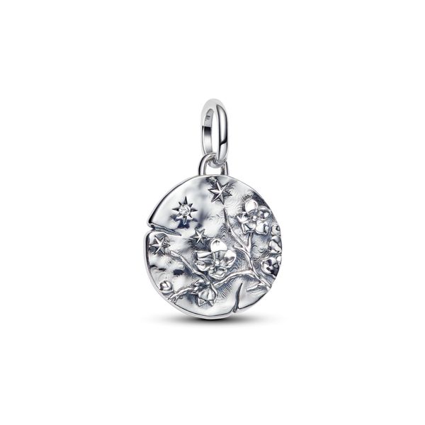 Cherry blossom medallion charm - silver