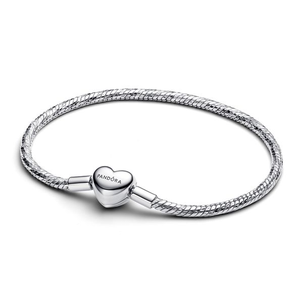 Heart Clasp Faceted Snake Chain Bracelet - Silver 