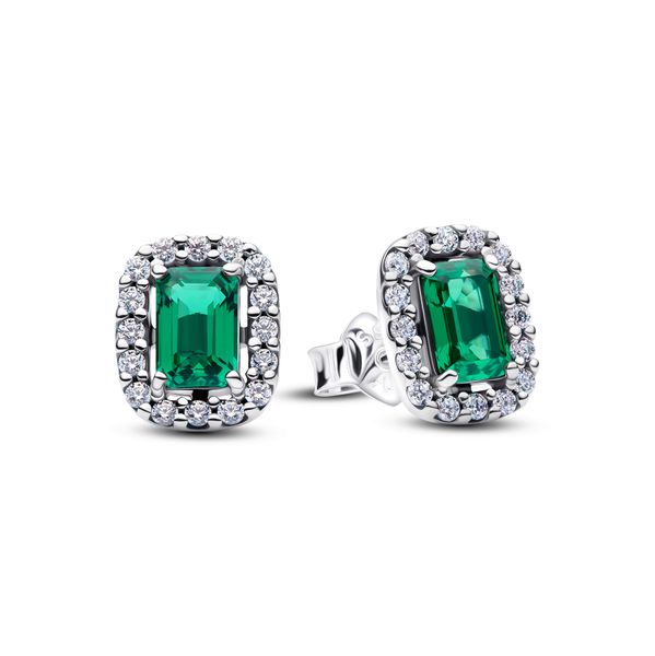 Sparkling Green Rectangular Stud Earrings
