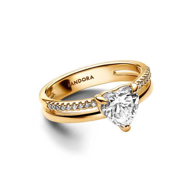 Hovedbilde Heart 14k gold-plated ring with clear cubic ...