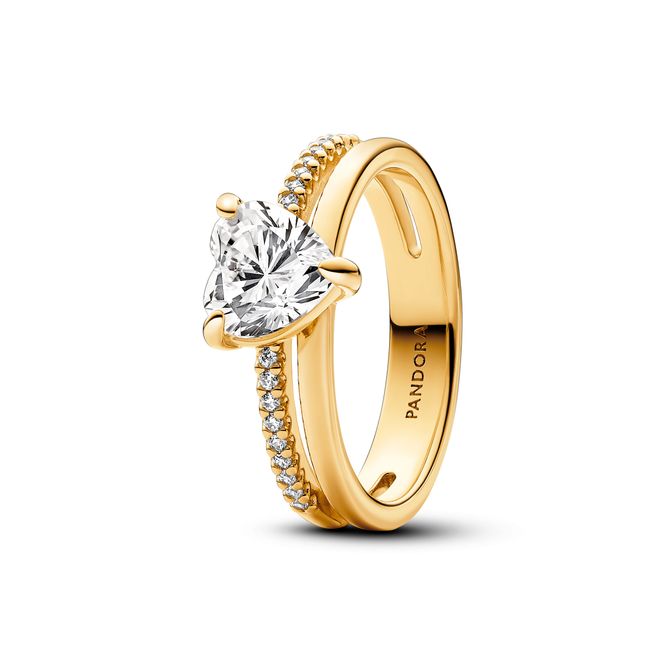 Hovedbilde Heart 14k gold-plated ring with clear cubic ...