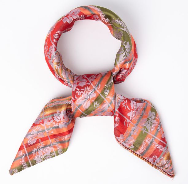 Victoria silkeskjerf - R&oslash;d, Oransje & gr&oslash;nn 